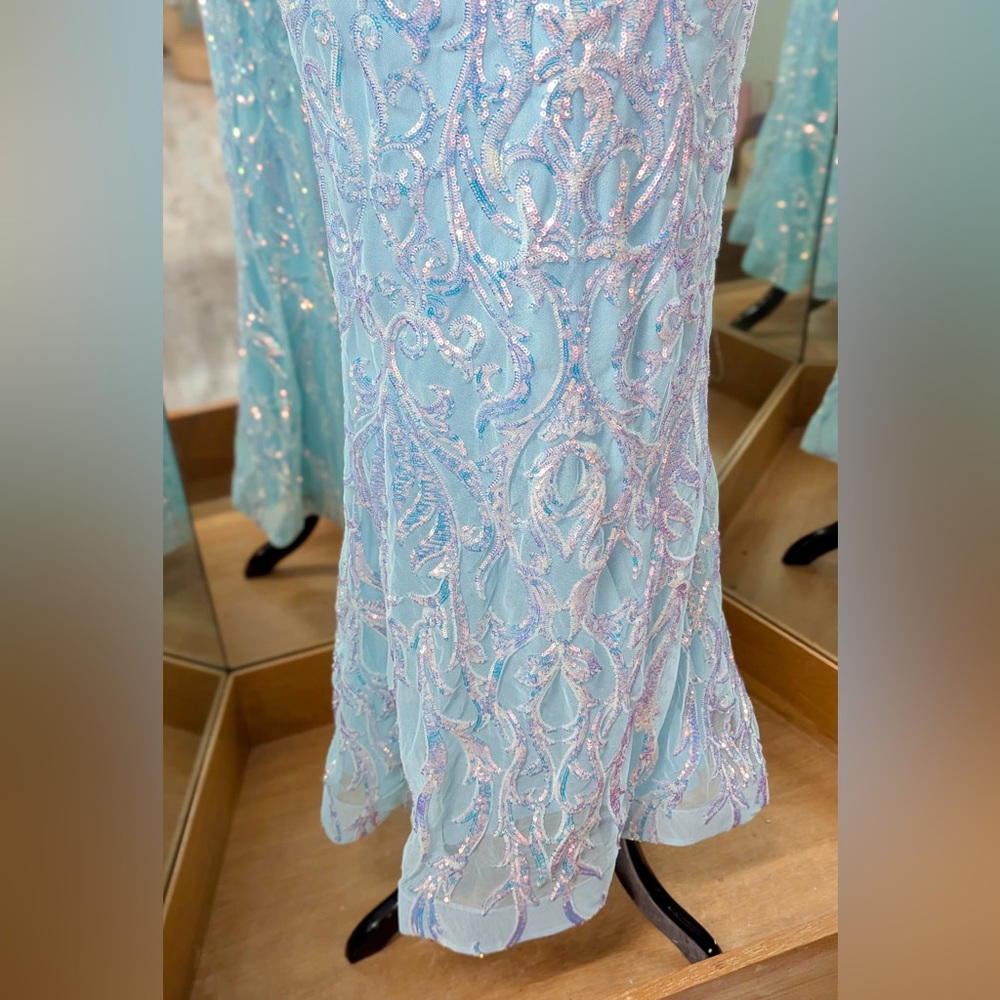 Camilla La Vie Light Blue Sequin Corset Back Mermaid Prom Dress Petite 4P Gown - Picture 7 of 10